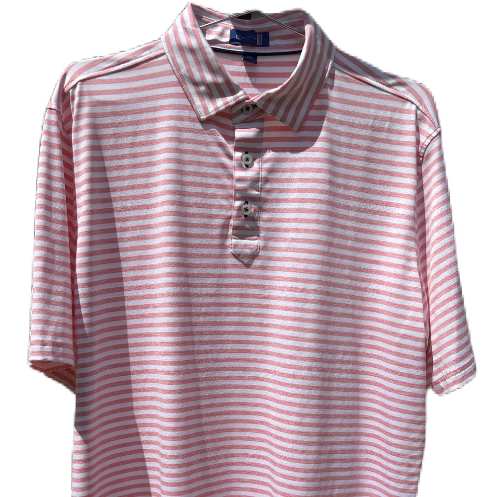 Stitch Damon Polo short sleeve golf shirt pink white stripe M/L